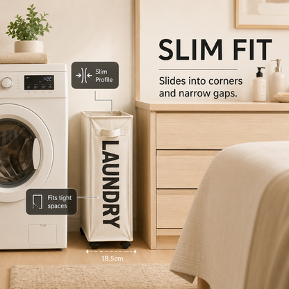 Slim Rolling Laundry Basket with Wheels | Foldable Hamper