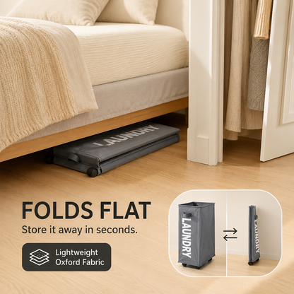 Slim Rolling Laundry Basket with Wheels | Foldable Hamper