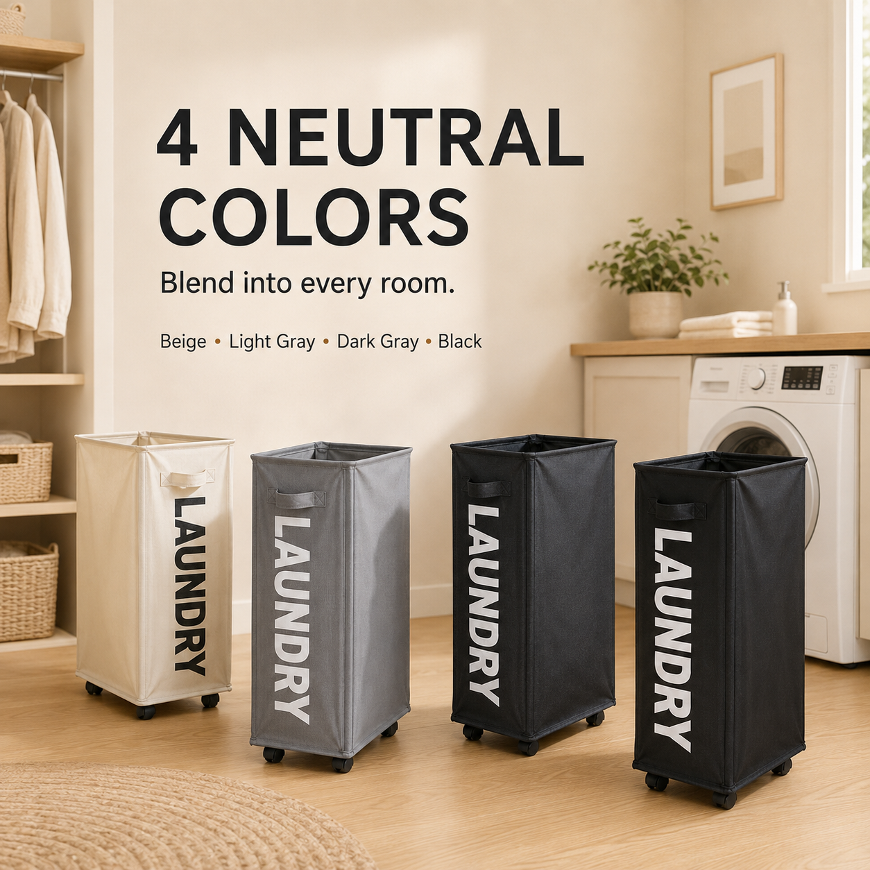 Slim Rolling Laundry Basket with Wheels | Foldable Hamper