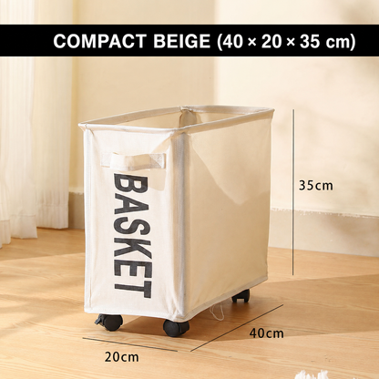 Slim Rolling Laundry Basket with Wheels | Foldable Hamper