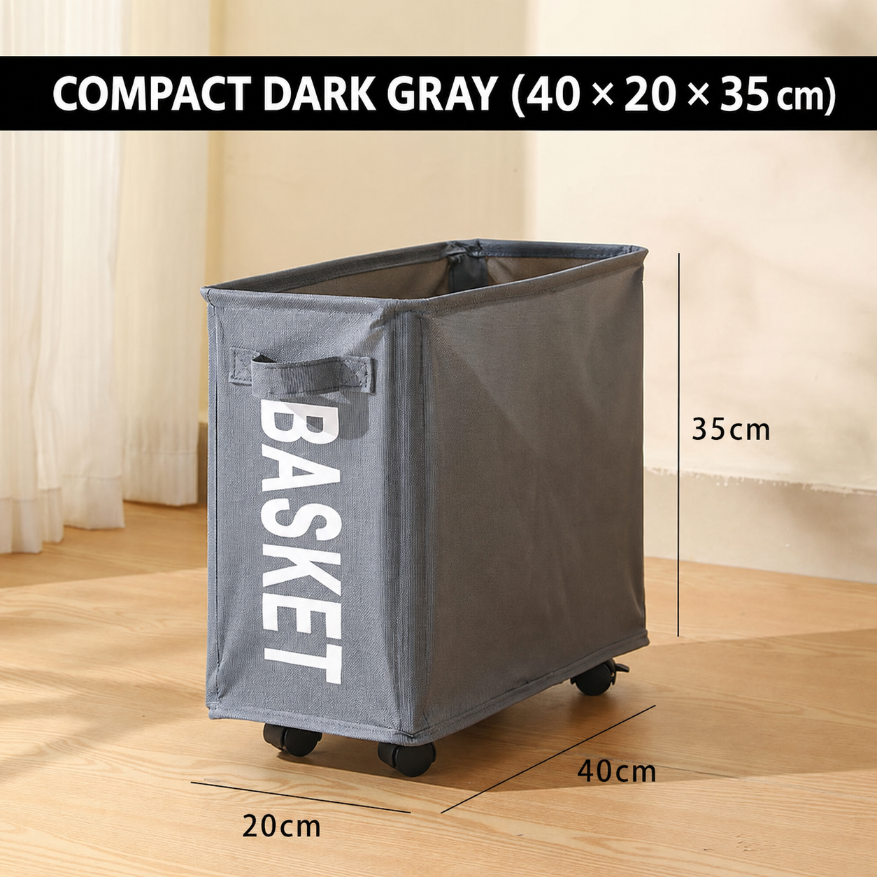 Slim Rolling Laundry Basket with Wheels | Foldable Hamper