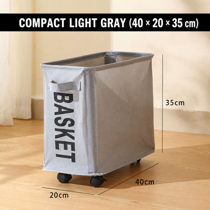 Slim Rolling Laundry Basket with Wheels | Foldable Hamper