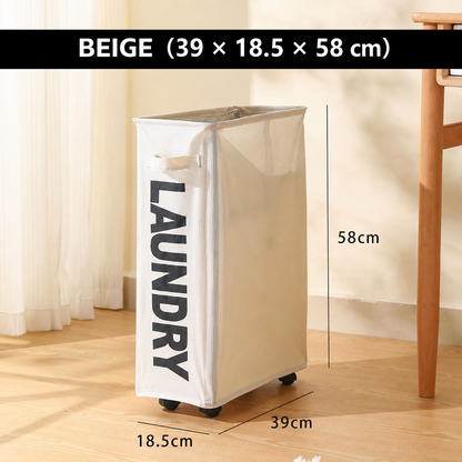 Slim Rolling Laundry Basket with Wheels | Foldable Hamper