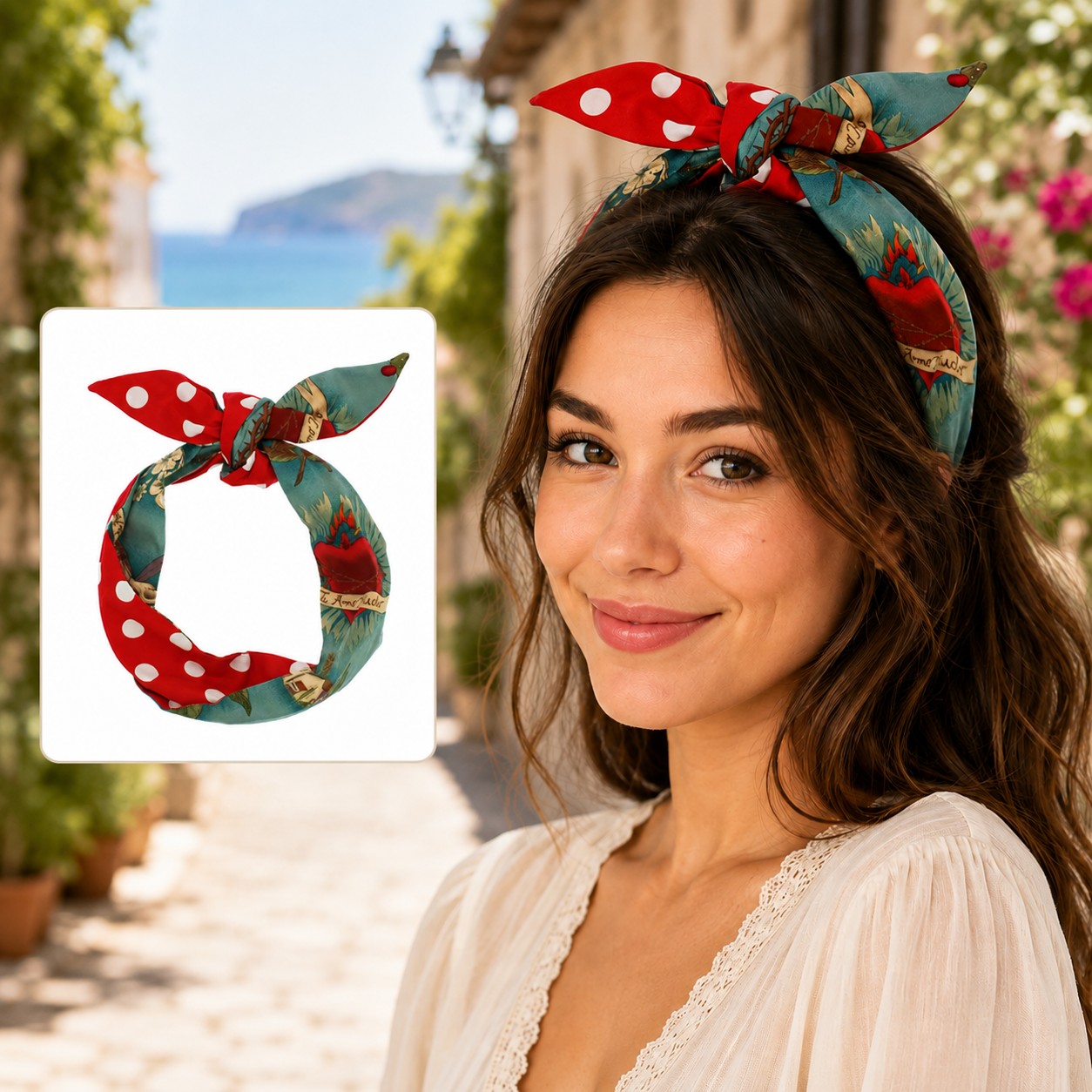 ✨ Retro Polka Dot & Floral Hair Wrap