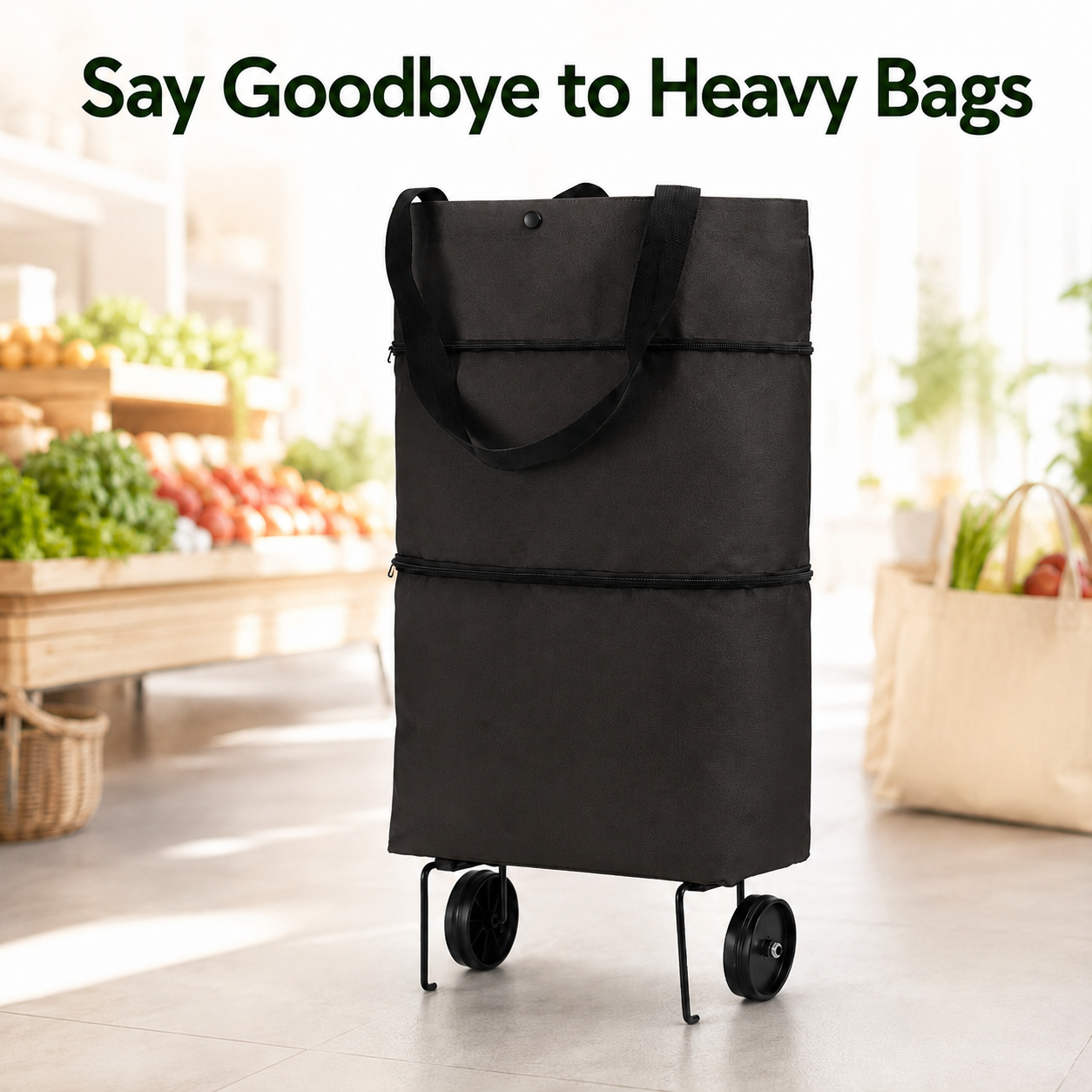 🛍️ Foldable Rolling Shopping Bag | Hands-Free Wheels