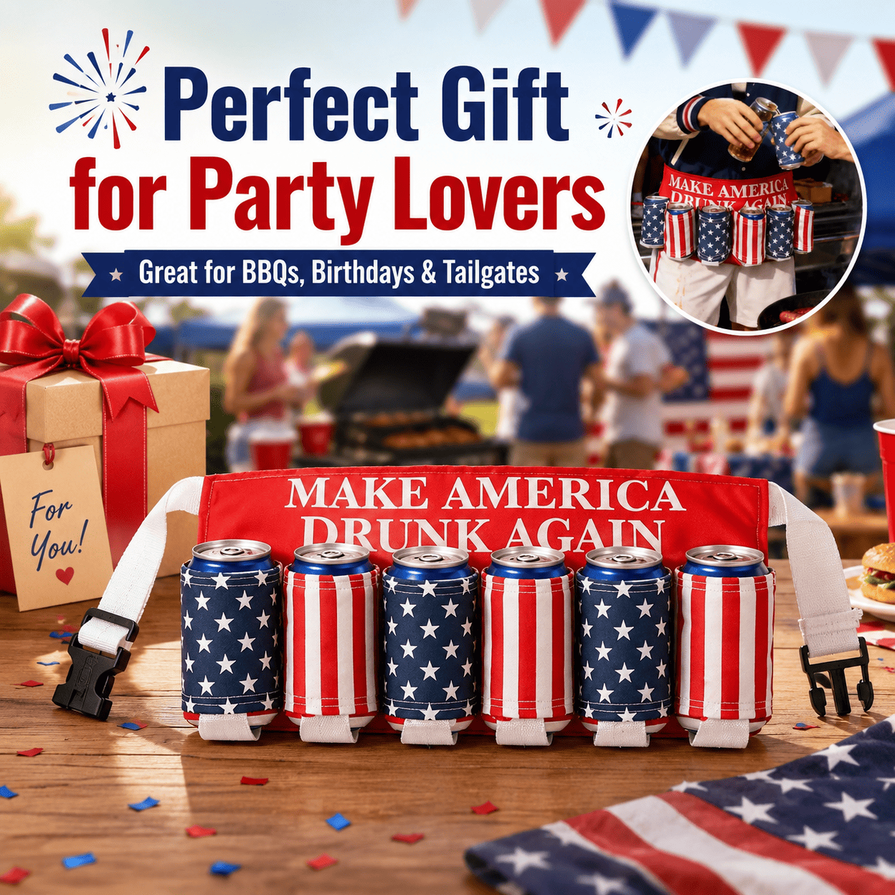 🇺🇸 6-Can Drink Belt – Party Ready & Hands-Free 🍻