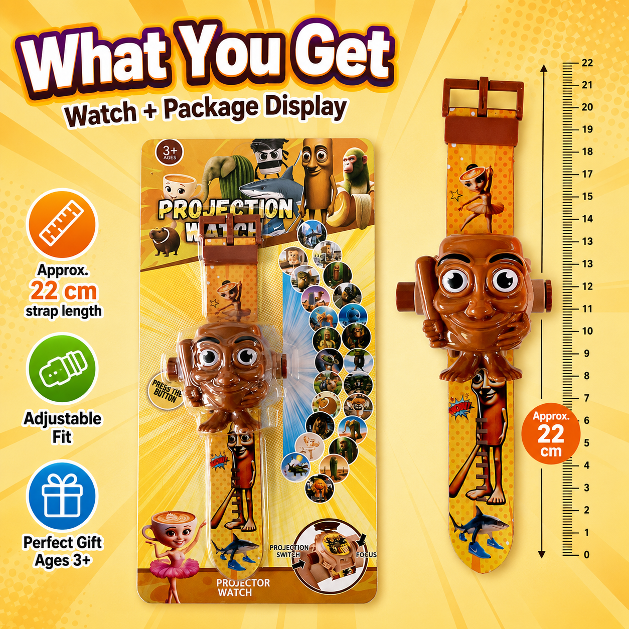 Kids Cartoon Projection Watch, 20+ Animal & Character Images Projector Toy Watch, Safe Soft Strap for Toddlers 3+ Years