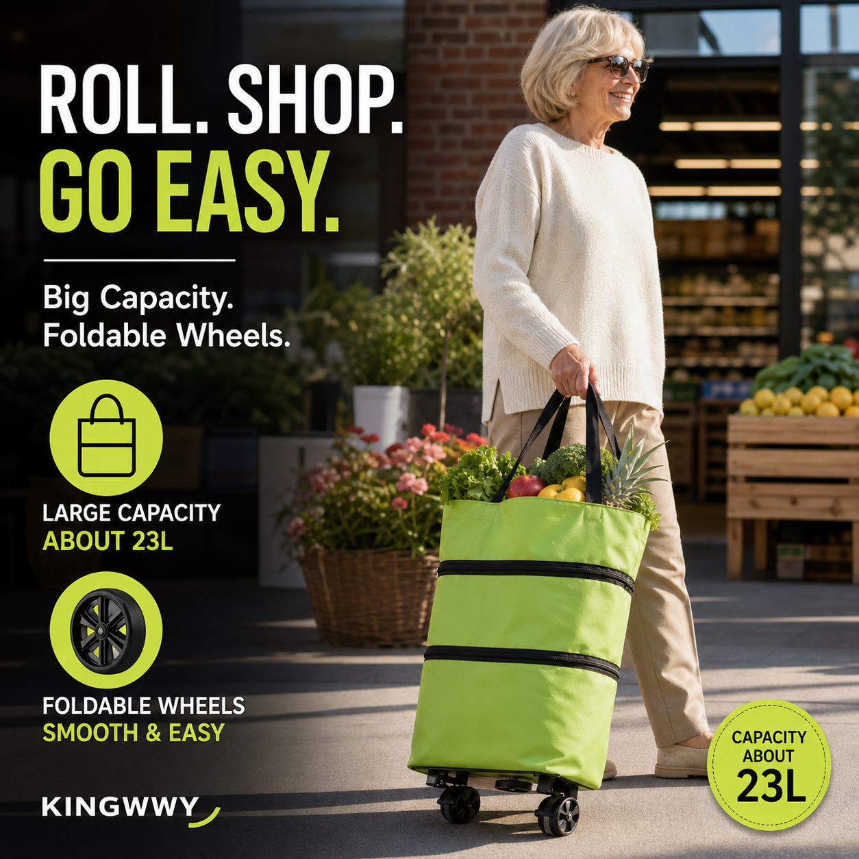 2-in-1 Rolling Grocery Tote & Foldable Trolley Bag