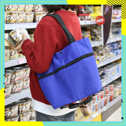 2-in-1 Rolling Grocery Tote & Foldable Trolley Bag