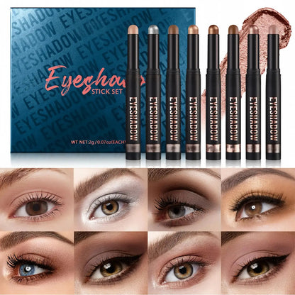 ✨ 8-Pcs Neutral Eyeshadow Stick Set – Waterproof Cream Matte & Shimmer Makeup Sticks 👁️✨