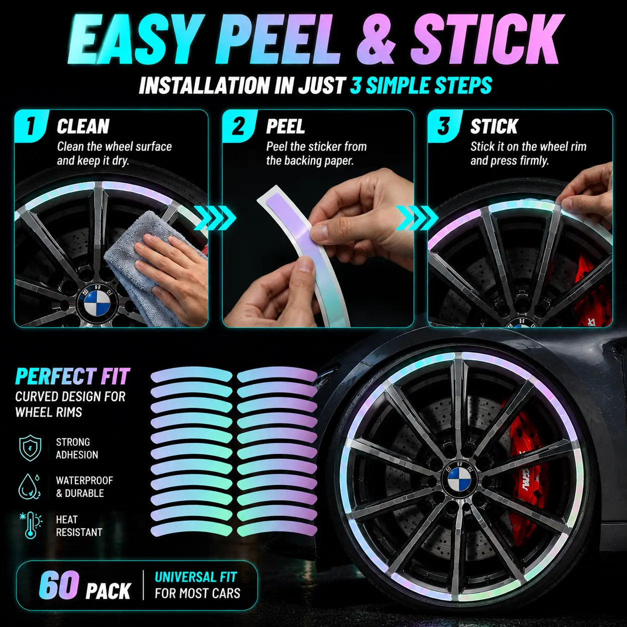 💎 Cyber Neon Glow Wheel Rim Reflective Stickers – Universal Fit for Cars & SUVs 🚘✨