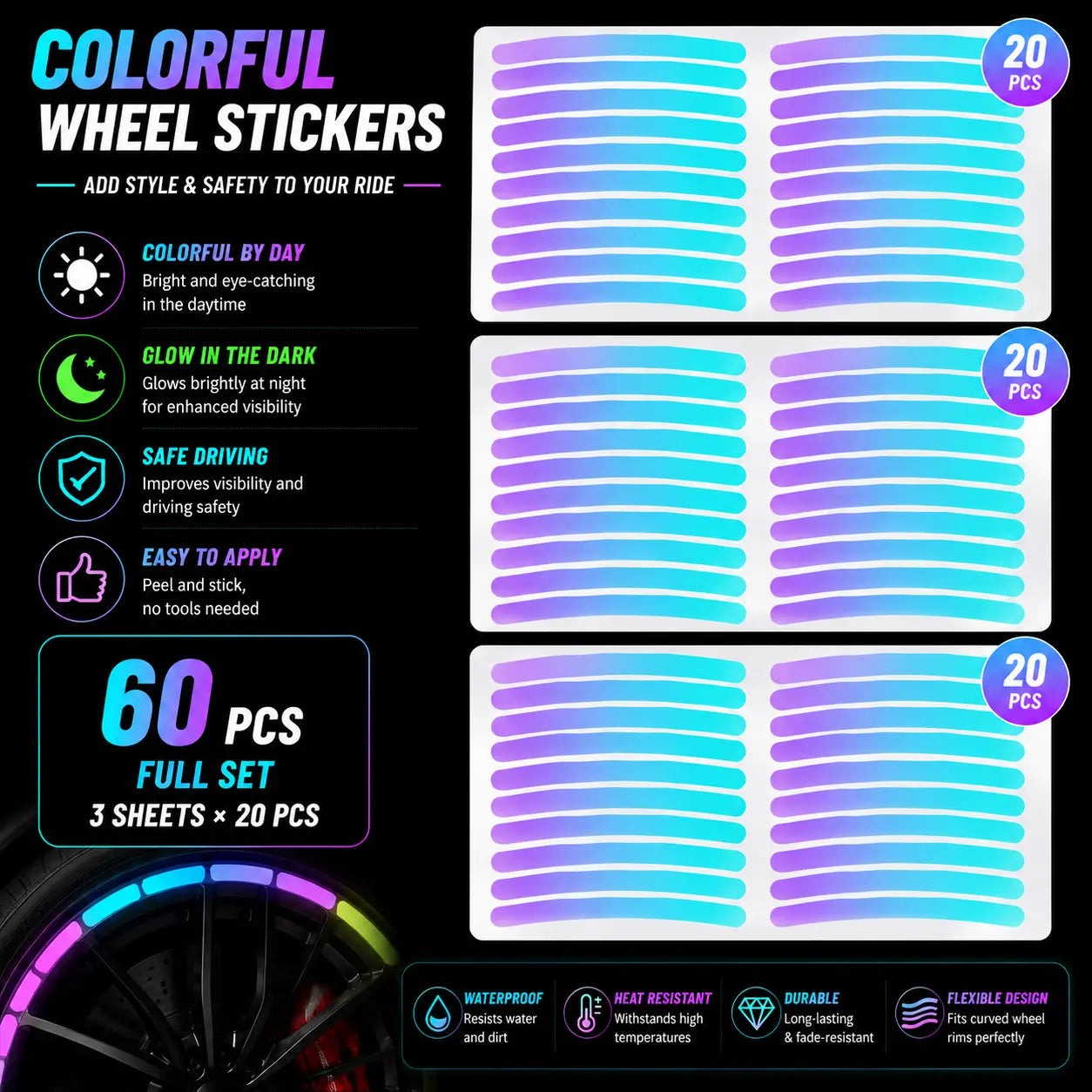 💎 Cyber Neon Glow Wheel Rim Reflective Stickers – Universal Fit for Cars & SUVs 🚘✨