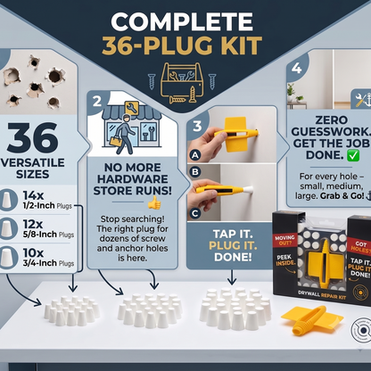 🔨Premium Drywall Repair Plug Kit (36-Pack) | No Sanding, 1-Hour Fix⚡