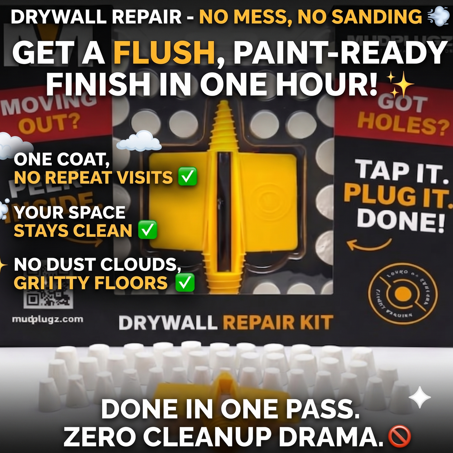 🔨Premium Drywall Repair Plug Kit (36-Pack) | No Sanding, 1-Hour Fix⚡