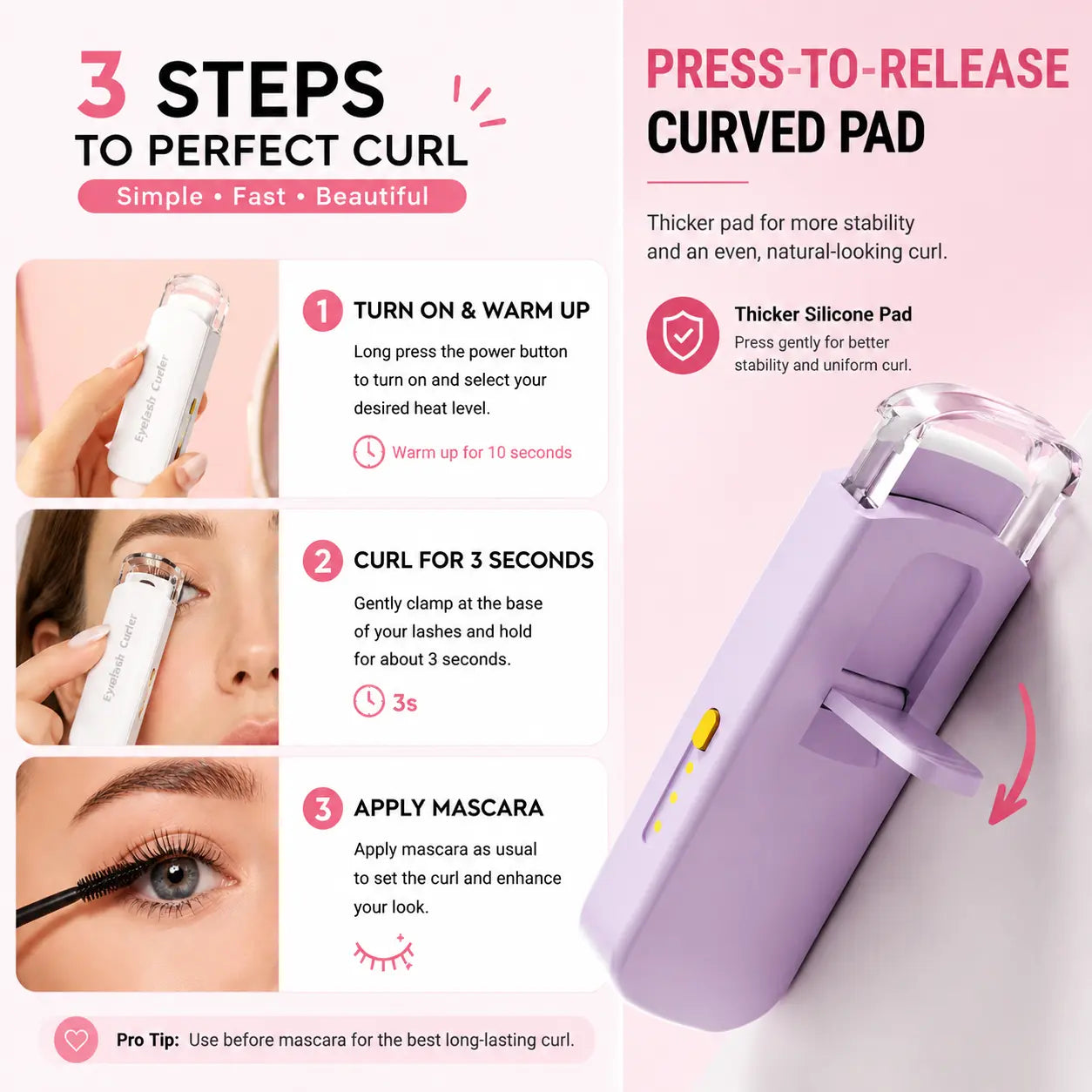 Rechargeable Electric Heated Eyelash Curler - Perfect Lash Curl in Seconds 👁️✨