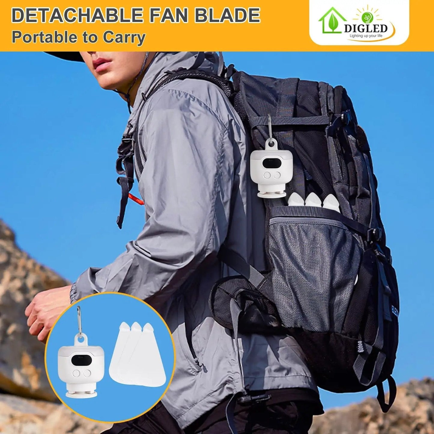 💡Portable Hanging Fan With Light And Remote Control