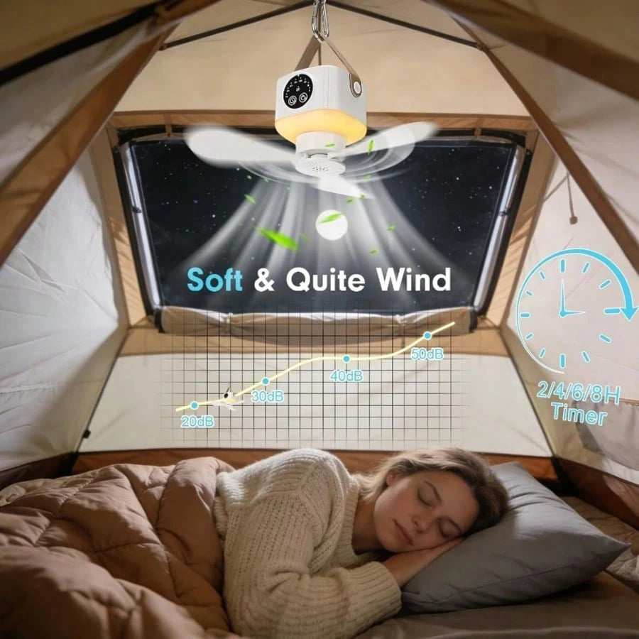 💡Portable Hanging Fan With Light And Remote Control