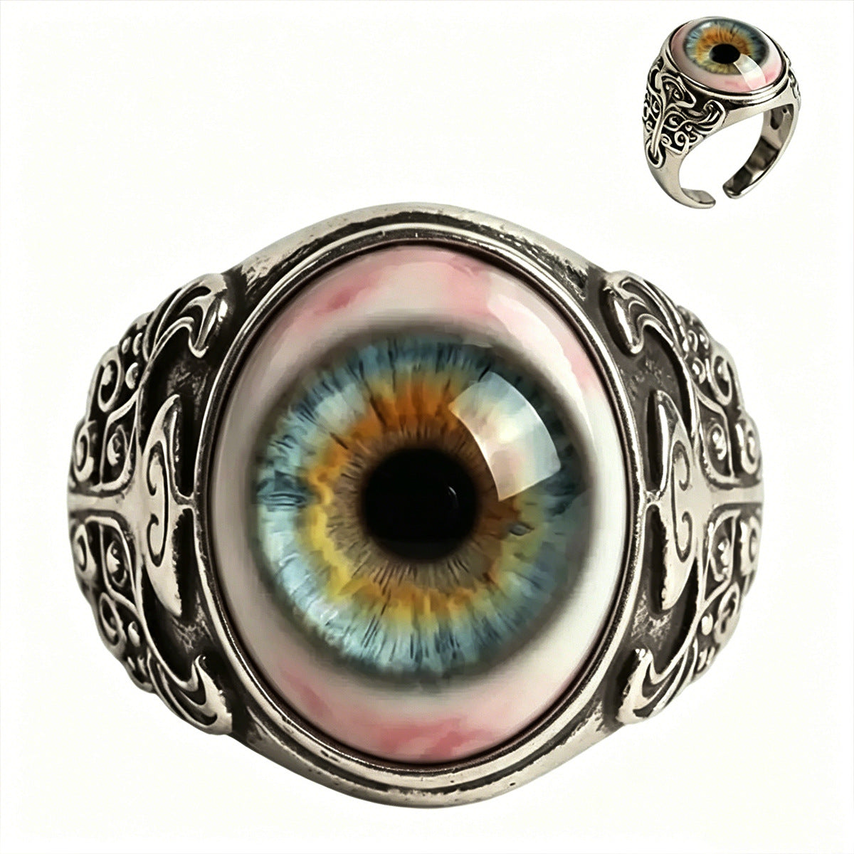 👁️Realistic Eyeball Ring - Adjustable Gothic Punk🦇 Statement Jewelry✨Handmade