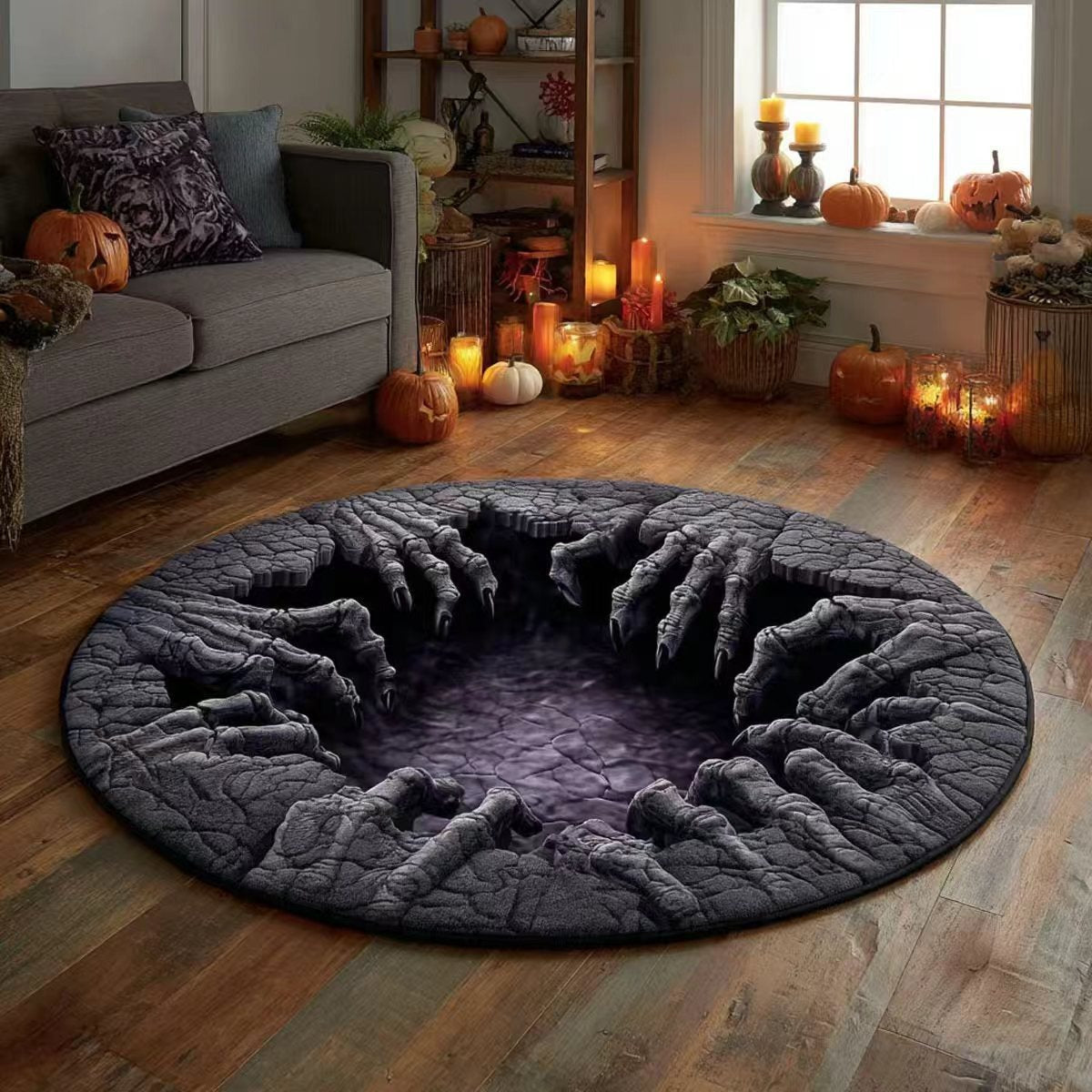 🔥 55% OFF TODAY 🎃3D Skeleton Vortex Quilted Round Halloween Rug