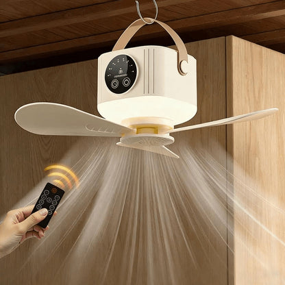 💡Portable Hanging Fan With Light And Remote Control