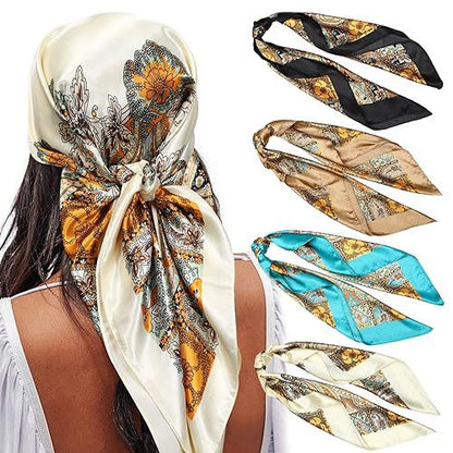 ✨ 4-Piece Premium Satin Square Head Scarf Set (35" x 35") 🧣
