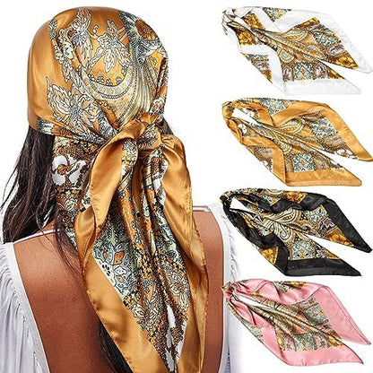 ✨ 4-Piece Premium Satin Square Head Scarf Set (35" x 35") 🧣