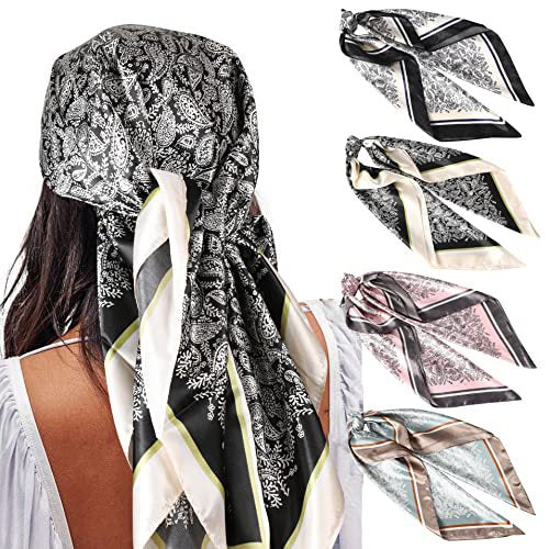 ✨ 4-Piece Premium Satin Square Head Scarf Set (35" x 35") 🧣