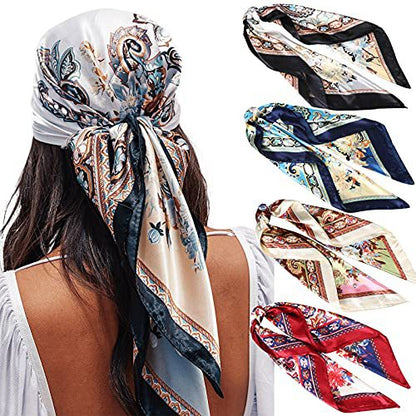 ✨ 4-Piece Premium Satin Square Head Scarf Set (35" x 35") 🧣