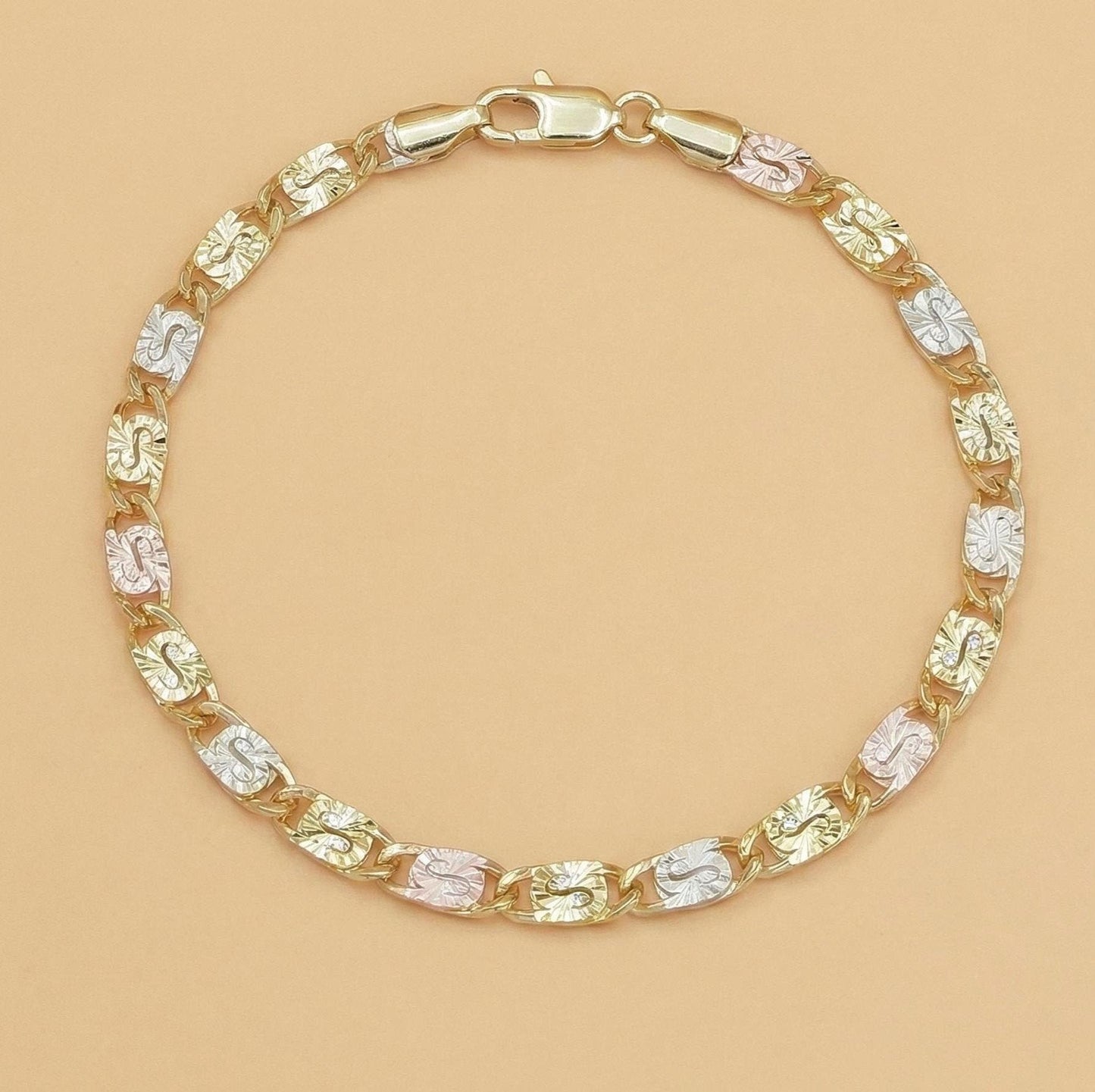 Tri-Color Mariner Link Bracelet for Women