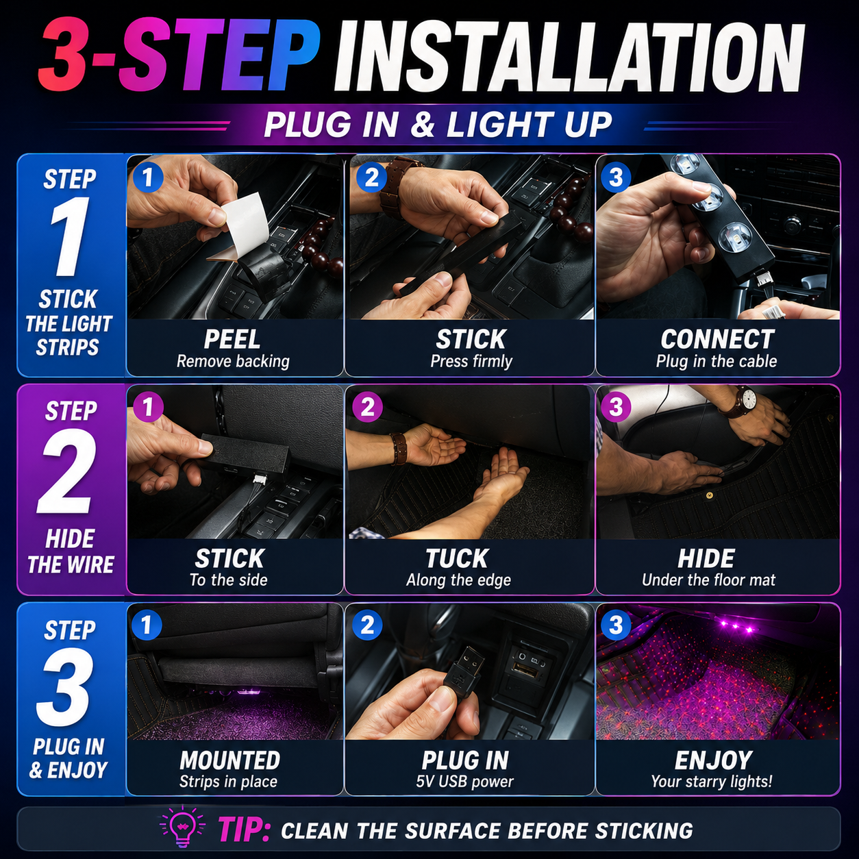 🌌 CosmicGlow 4-in-1 Car Starlight LED Kit