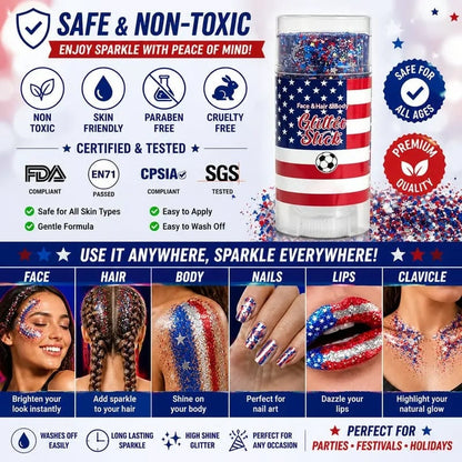 3-in-1 Patriotic Glow😍✨Red, White & Blue Glitter Body Stick