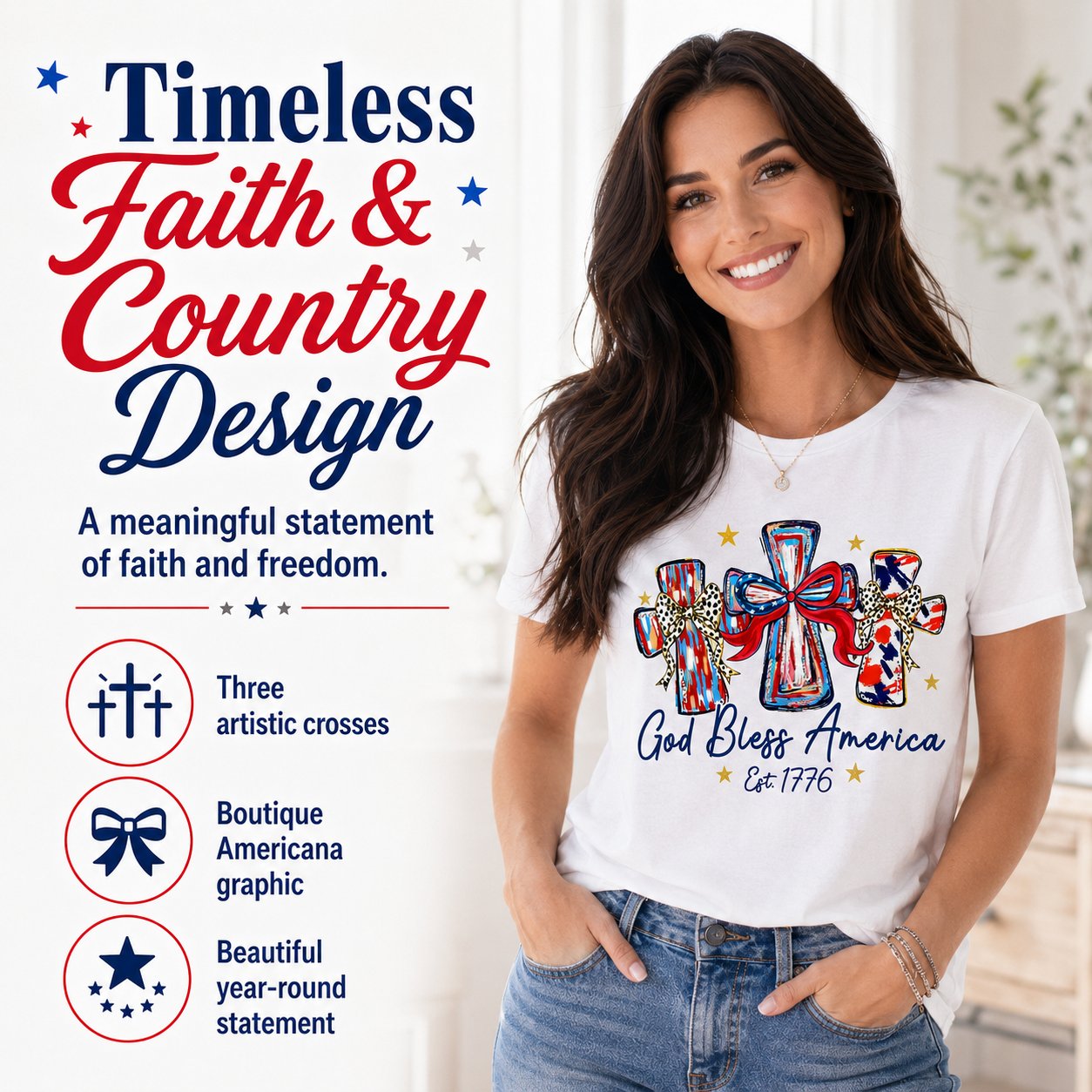 Vintage Washed "God Bless America" Faith & Freedom Tee