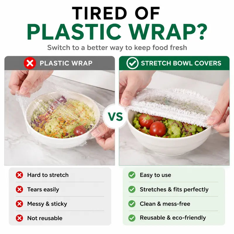 🥗100PCS Stretch Bowl Covers – Freshness Sealed, Waste Reduced