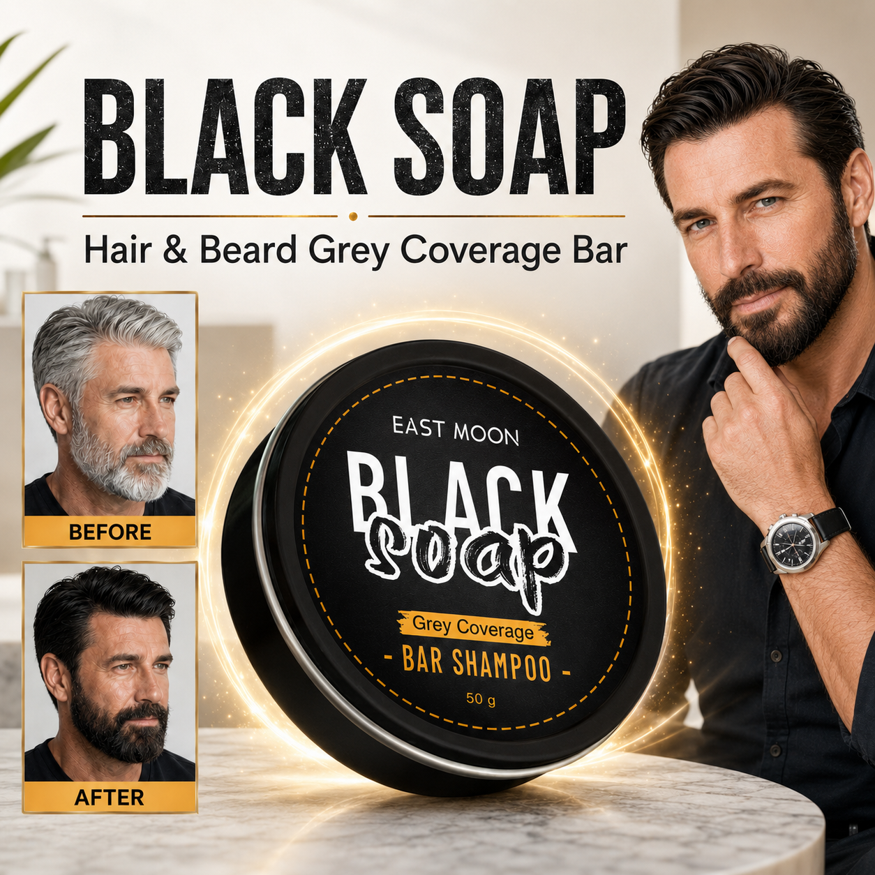 ✨ Black Soap Hair & Beard Grey Coverage Shampoo Bar