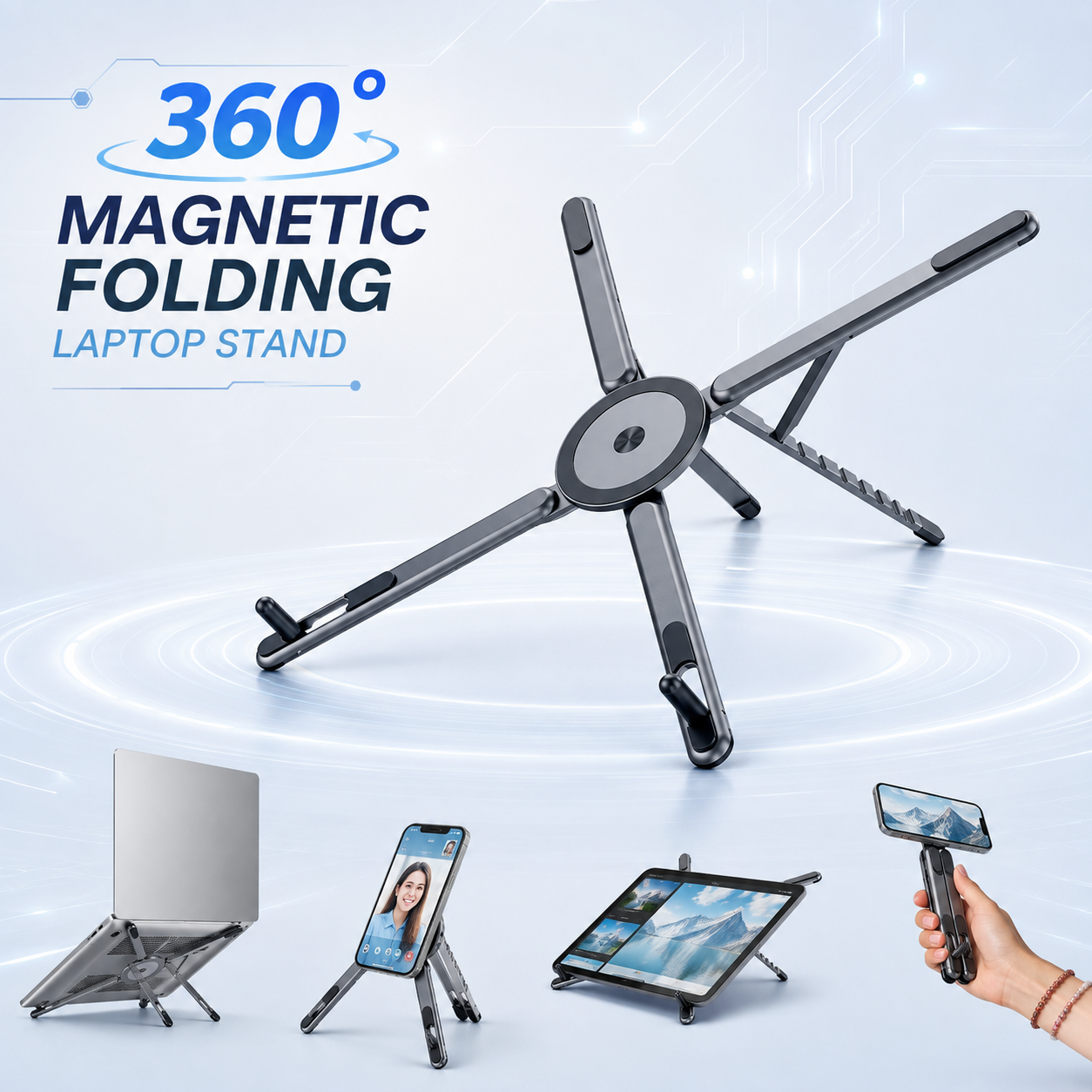 ⚡ Universal Magnetic Folding Tablet & Laptop Stand