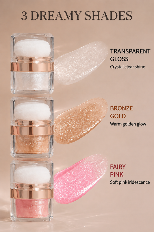 3-Shade Shimmer Highlighter with Puff | Face & Body Glow