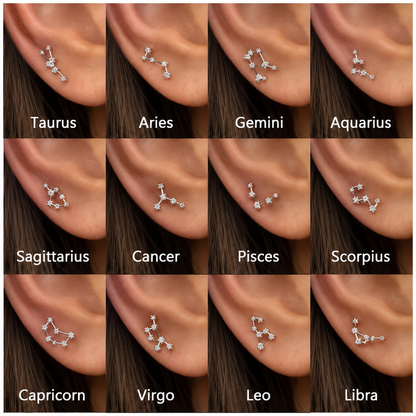 💫 12 Zodiac Constellation Studs - CZ Cartilage Piercing Jewelry