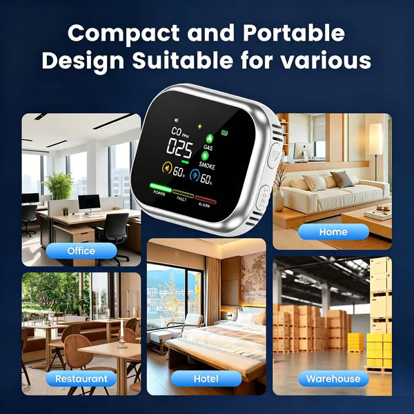 🚨 Smart 6-in-1 Gas Detector – CO Smoke & Gas Leak Alarm With LCD Display