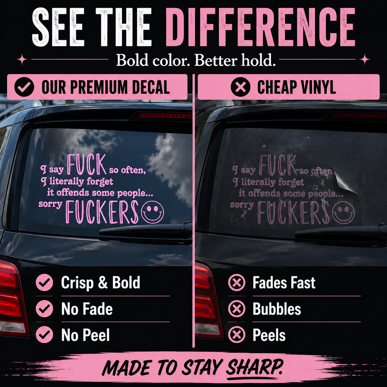 [5-Pack] 😈 Funny Pink Vinyl Car Decals - Sarcastic Quote Bumper Stickers