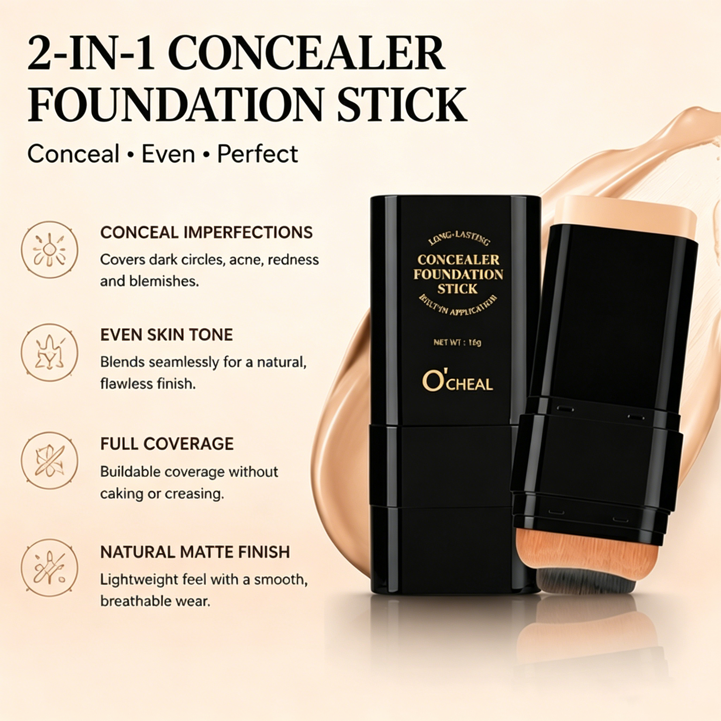 💄 2-in-1 Foundation Stick – Flawless Finish ✨