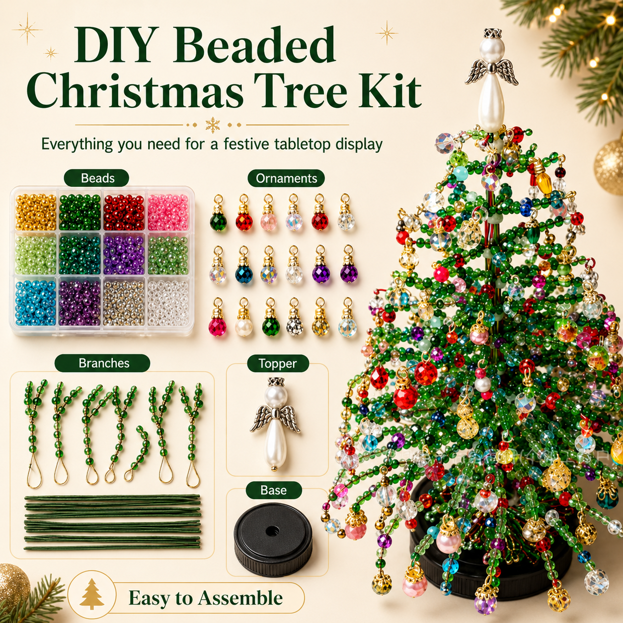 🎄 Handcrafted Beaded Christmas Tree Decor