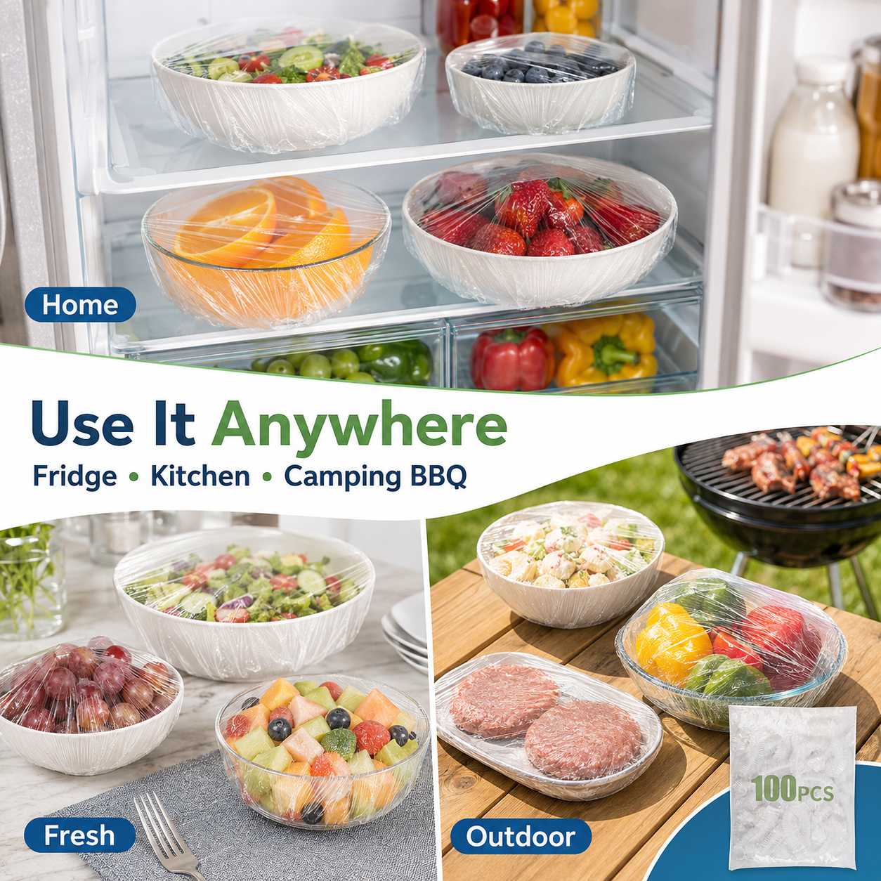 🥗 100-Pack Elastic Food Storage Covers