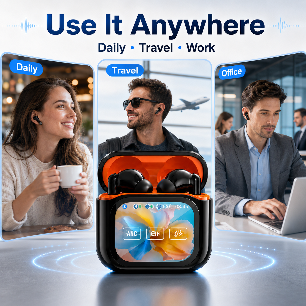 🌐 AI Translator Earbuds with Smart Touch Display