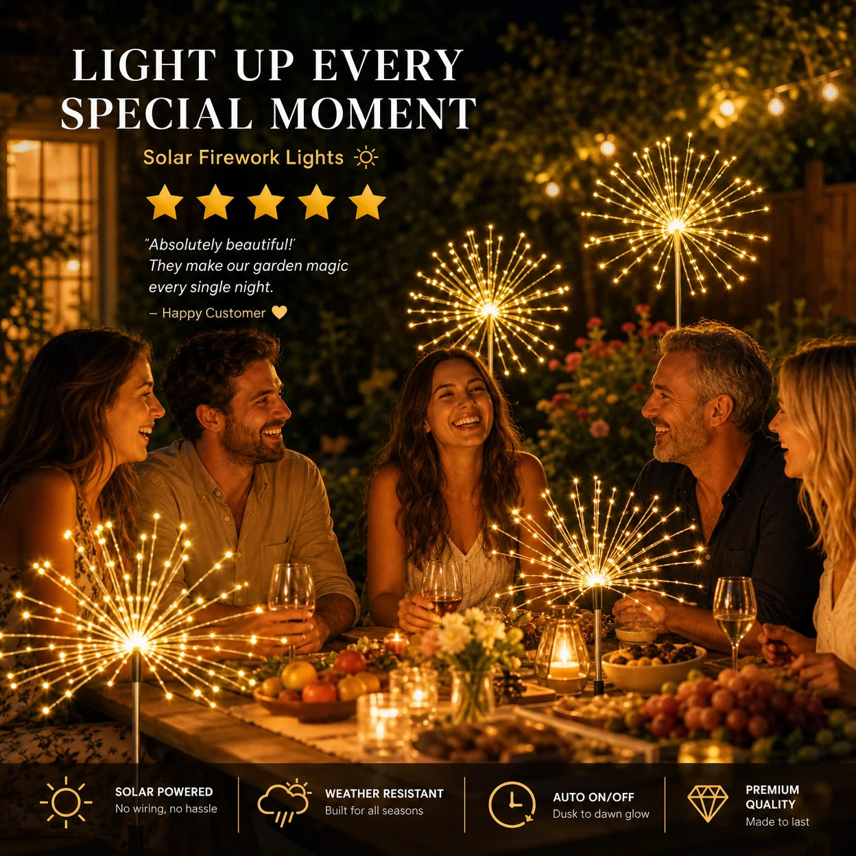🎇Solar-powered string lights for fireworks can be DIY-ed into any shape-200 LEDs